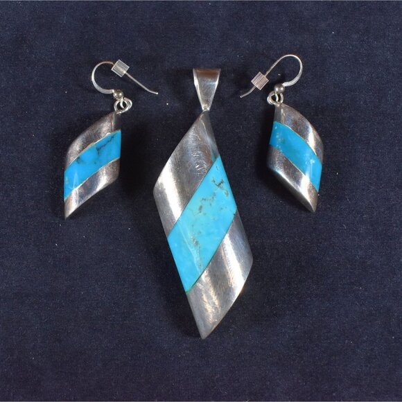 Jay King Desert Rose Trading DTR Sterling Turquoise Inlay Set Earrings Pendant - Picture 1 of 13